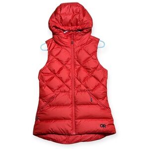 Outdoor Research Wm’s Coldfront Down Ripstop Hooded Puffer Vest In Orange Sz XS